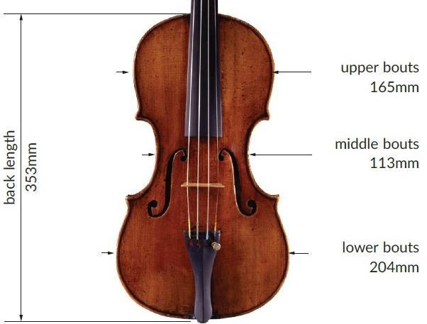 耶穌·瓜奈里1744 年 'de Bériot' 小提琴 'de Bériot' 小提琴尺寸結構圖