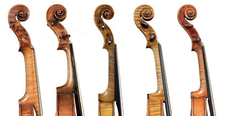 照片：南達科他大學國家音樂博物館。Amati、Guarneri、Storioni、Stradivari：Bill Willroth Sr.Stainer：Byron枕頭 　　1613年Girolamo Amati小提琴短笛的對面（左右）；1664 Andrea Guarneri中提琴；1668年雅各布·斯坦納小提琴；1693'Harrison'斯特拉迪瓦里小提琴；1793洛倫佐·斯托里奧尼小提琴